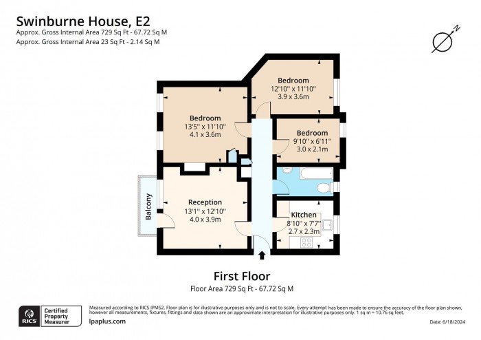 Floorplan for Flat 9, Swinburne House, E2