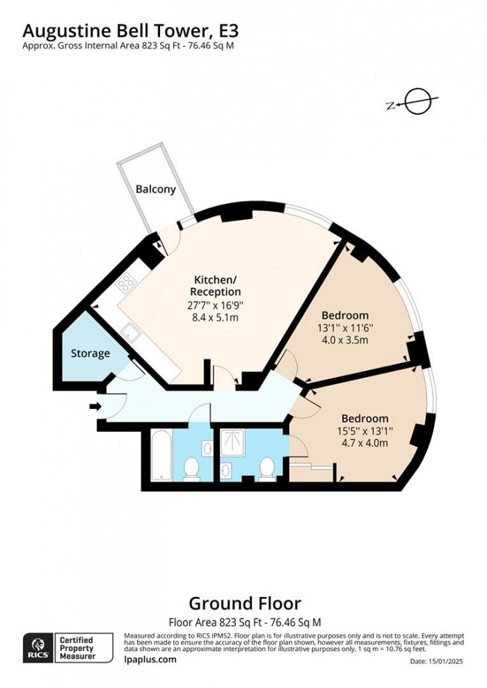 Floorplan for Flat 3, Augustine Bell Tower, E3